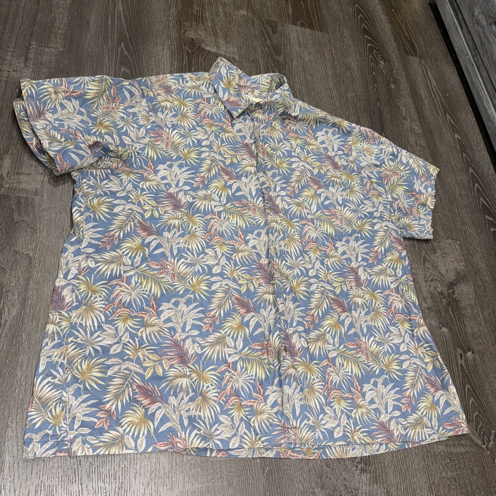 Tori Richards Men's 2XB Hawaiian Button Shirt Multicolor Palm Leaves Cotton Lawn